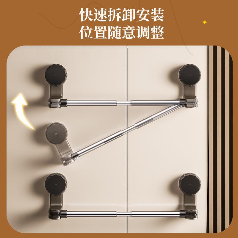 新款可伸缩吸盘毛巾杆可旋转转角毛巾架鞋架免打孔浴室收纳架轻奢