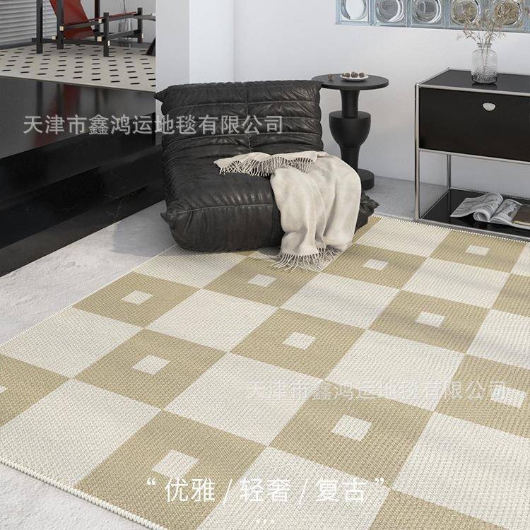 黑白格子床边毯长条卧室客厅地毯欧式复古沙发茶几床前防滑椅地垫