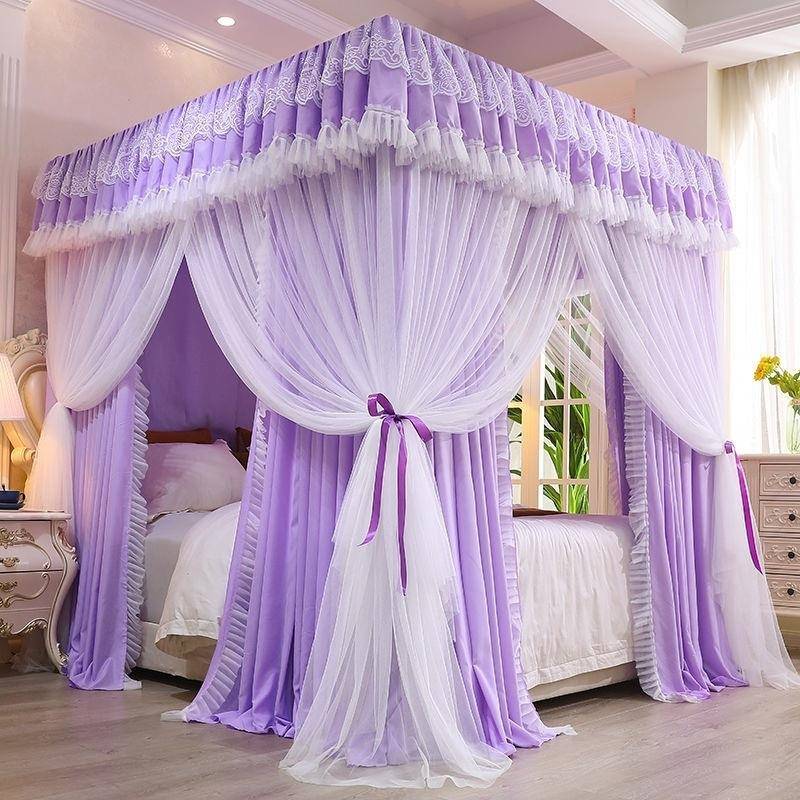 三开门家用落地式公主蚊帐双层加密帐纱不锈钢支架1.5/1.8/2床新