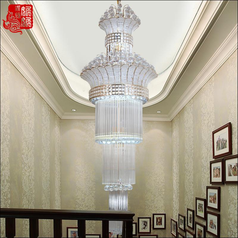 金色水晶灯具别墅楼梯吊灯 复式楼中楼酒店大厅工程大吊灯