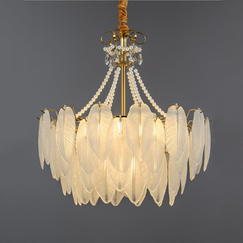 客厅吊灯法式创意复古珍珠羽毛玻璃灯简约现代轻奢水晶卧室餐厅灯