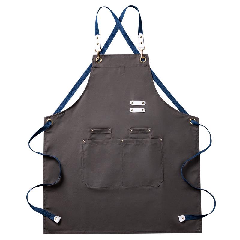 帆布防水素色围裙厨房咖啡店男烧烤餐饮女工作服围腰防水围裙
