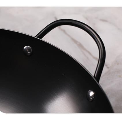 家用圆底铁锅平底铁锅舌尖抖音爆款家用炒菜锅无涂层氮化熟铁锅