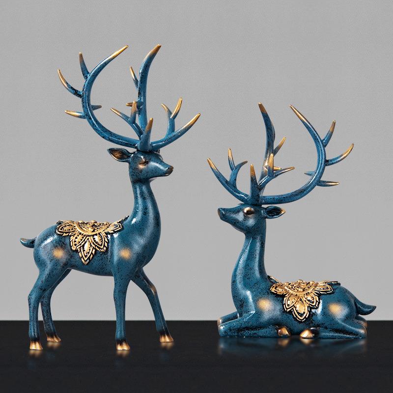 欧式情侣鹿摆件客厅电视柜酒柜玄关创意家居装饰品卧室轻奢工艺品