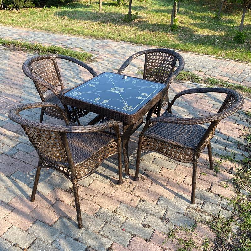 【严选】阳台小茶几藤椅三件套组合休闲茶桌庭院滕椅室外藤编方桌