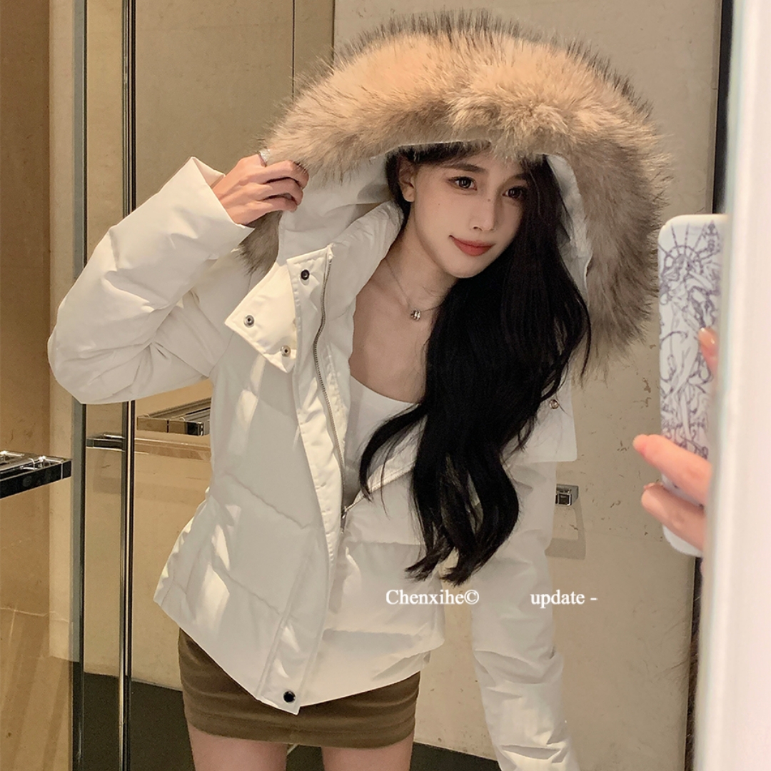 爆款2025年羽绒棉服女冬季韩版新款大毛领棉衣简约加厚保暖外套