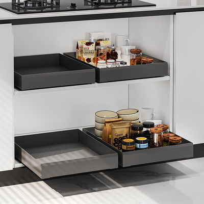 拉篮厨房橱柜抽屉式免打孔免安装柜内下水槽收纳调味品调料置物架