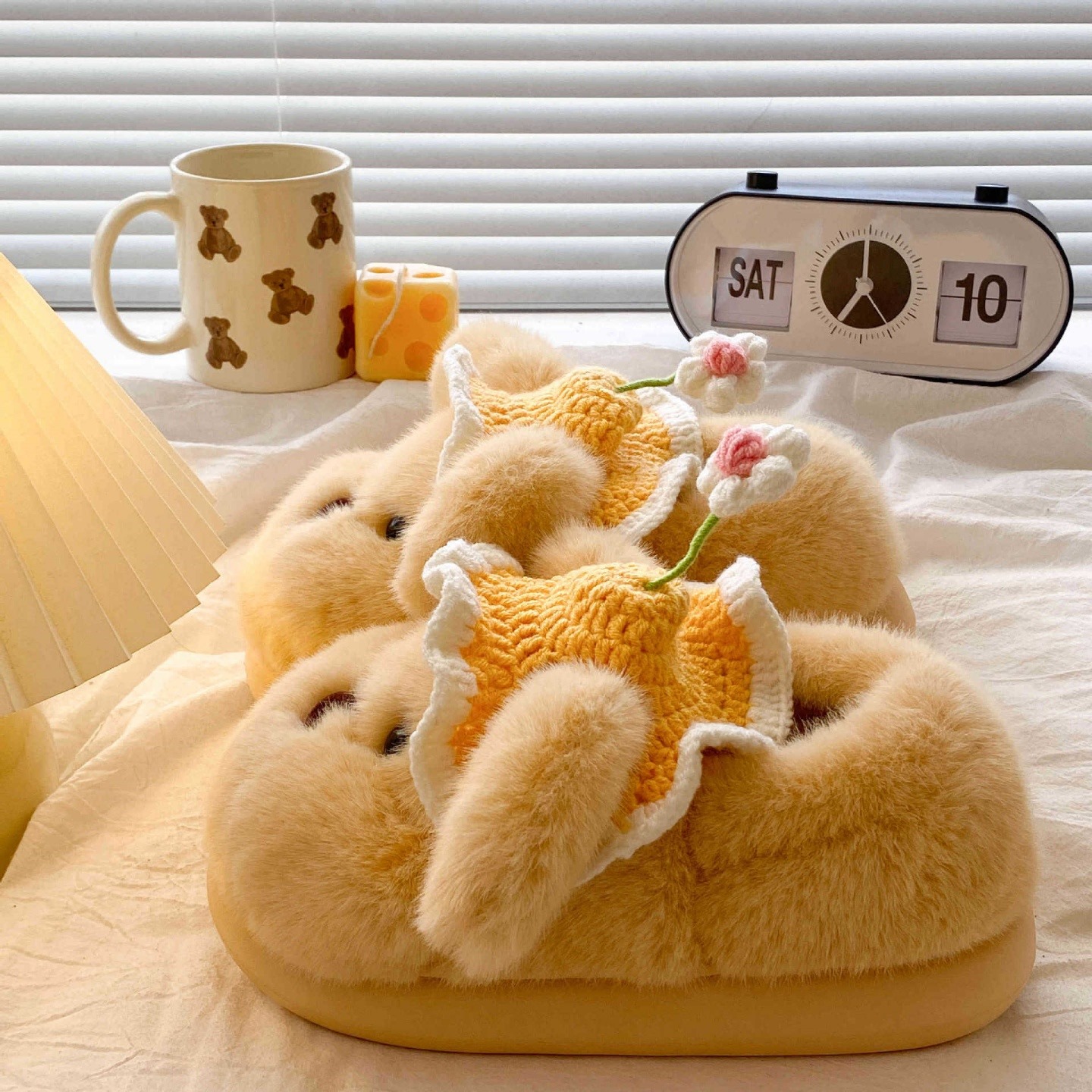 可爱小黄帽小狗棉拖鞋女