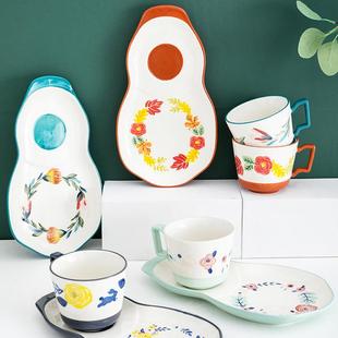 釉下彩分格早餐盘菜盘燕麦牛奶杯 池小熙手绘陶瓷早餐具一人食套装