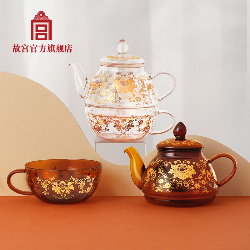 故宫官方店丨 繁花似锦 玻璃子母壶套装一壶一杯 生日礼物玻璃壶