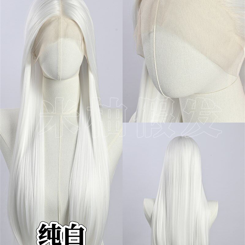 白色和灰色的手钩额头花边假发13*4全头饰女性漫画秀毛娘绿叶Cos