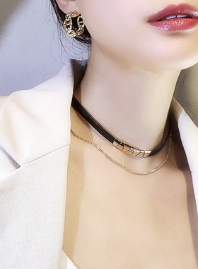 项链夏脖颈链锁骨链女黑色项圈2021年新款小众设计感高级饰品装饰
