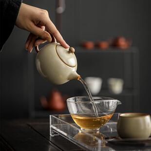 茶壶泡茶功夫茶具 米黄汝窑龙旦壶家用泡茶壶可开片养线中式