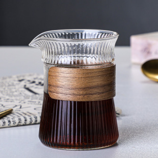 挂耳咖啡杯尖嘴公道杯分享杯耐高温家用水杯 简约竖纹玻璃杯日式