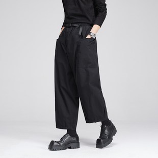 高品质山本风剪裁l军绿色黑色卡其色工装阔腿裤休闲男九分裤