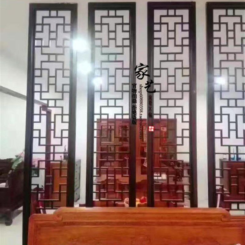 东阳木雕花仿古门窗中式t装修玄关隔断屏风镂空实木花格电视背景