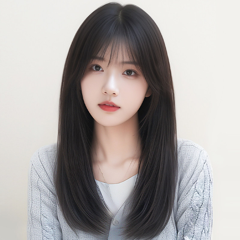 假发女中长发夏天薄款减龄锁骨发自然全头套仿真发整顶.黑色假发