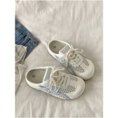 喜叔网面b透气半拖小白鞋 学生一脚蹬懒人 外穿包头半拖鞋 女款 夏季