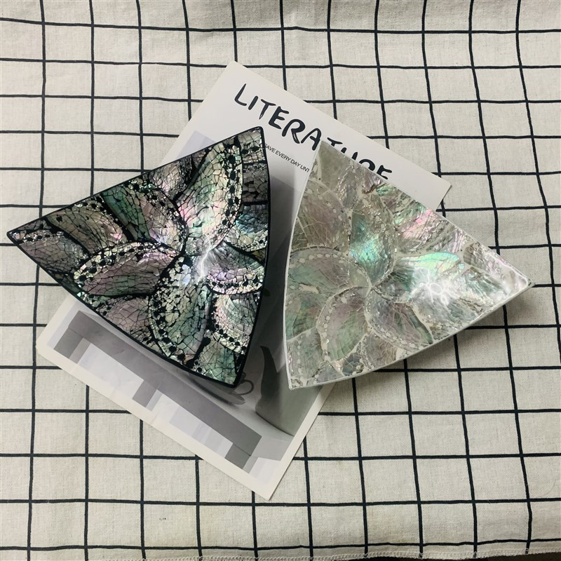 印尼巴厘岛手工贝壳果盘s镶嵌点心盘客厅玄关收纳首饰托盘艺术摆
