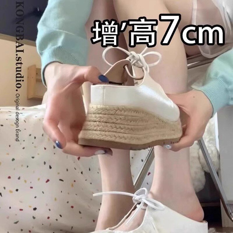 坡跟包头凉鞋女款2025新款夏季外穿小个子增高厚T底半拖高跟凉拖