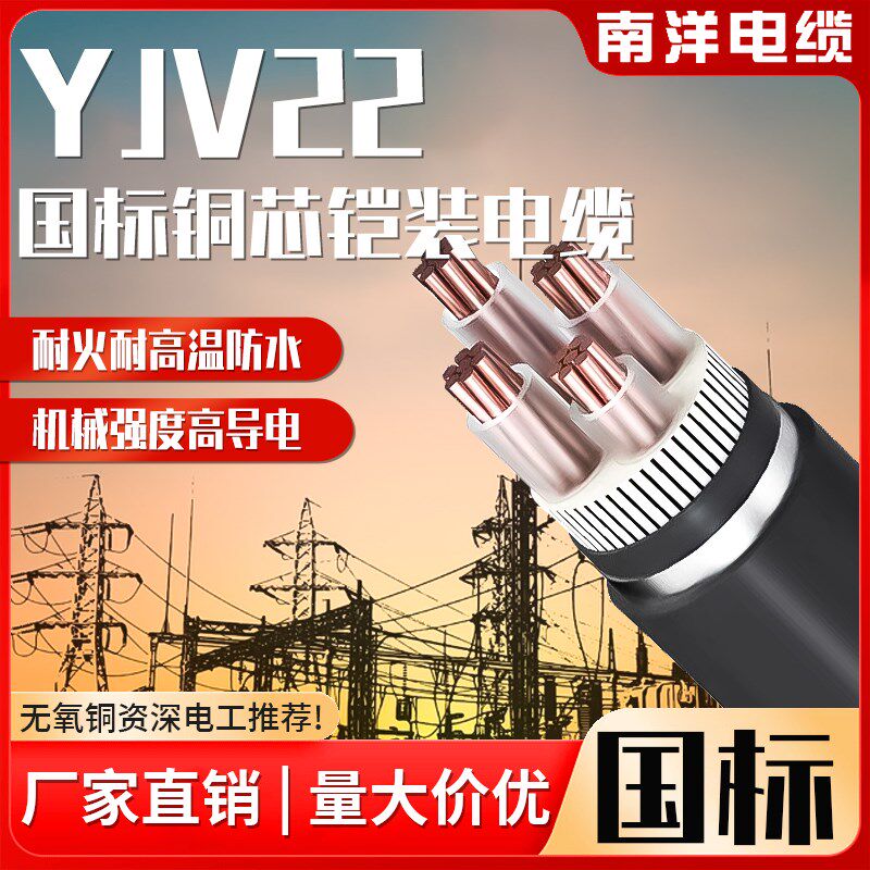 南洋国标铜芯yjv22铠装电缆线2/3/4/5芯1.5/6/10/16/25/X35/50平