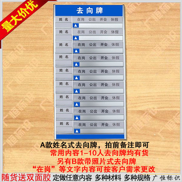9九人去向牌岗位牌人员去向牌定制作带照片单人可更X换指示牌订做