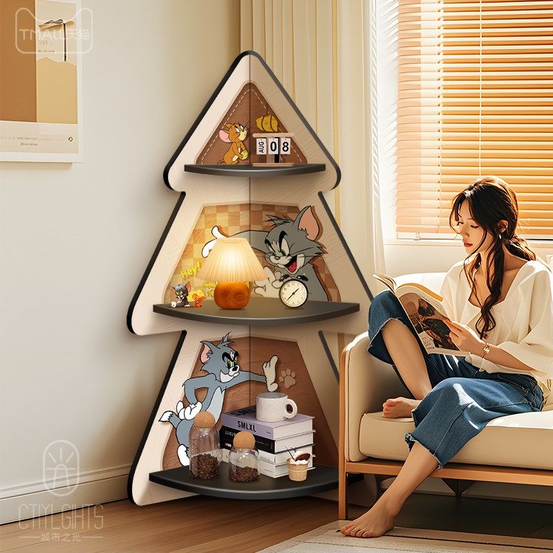 奶油风客厅三角落地置物架猫和老鼠床头J转角柜高级感落地拐角柜,家居饰品,落地摆件,淘宝优惠券,粉丝福利购,淘宝优惠卷