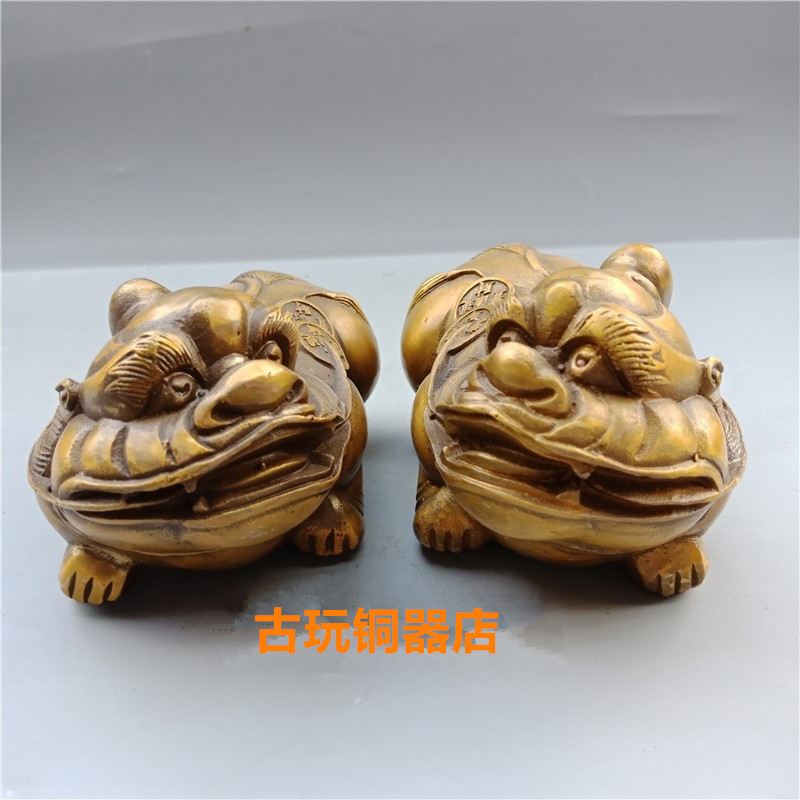 纯铜貔貅手把件j招财客厅办公室貔貅摆设铜皮丘居家工艺品摆件