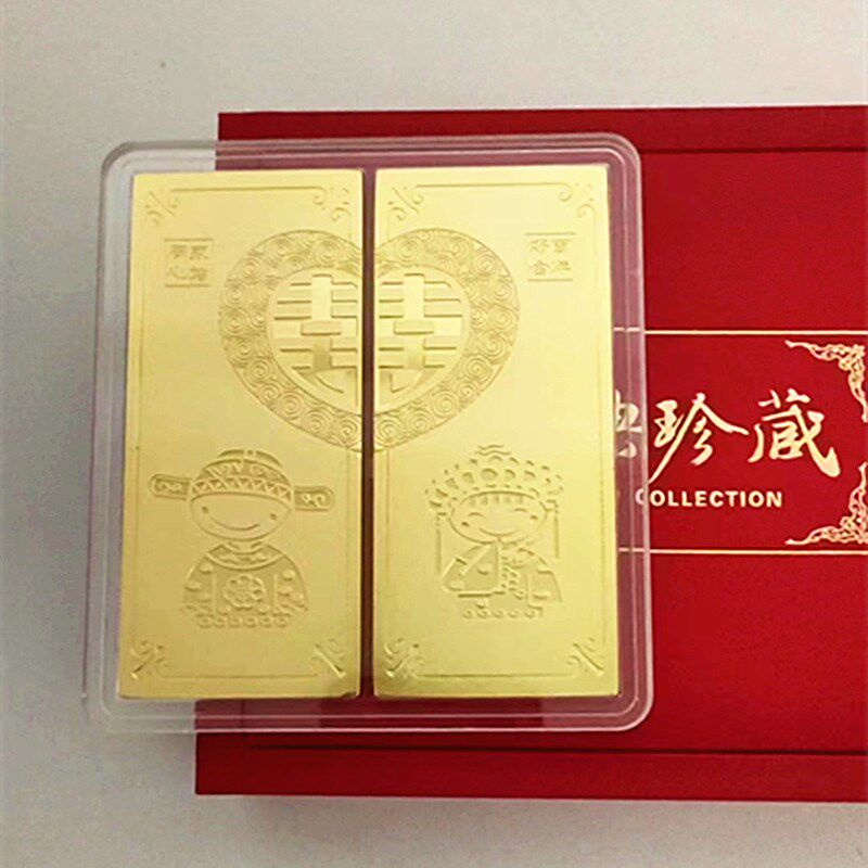 金银礼品仿真金条桌面q装饰品 结婚庆送礼古典专业永结同心铜镀金