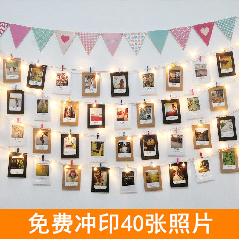 网红照片墙装饰夹子麻绳冲印打印相片少女心悬挂卧室墙.面挂墙相