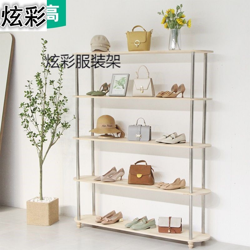 服装店鞋a架包包架落地衣架实木多层鞋架女鞋店专用软装摆件置物