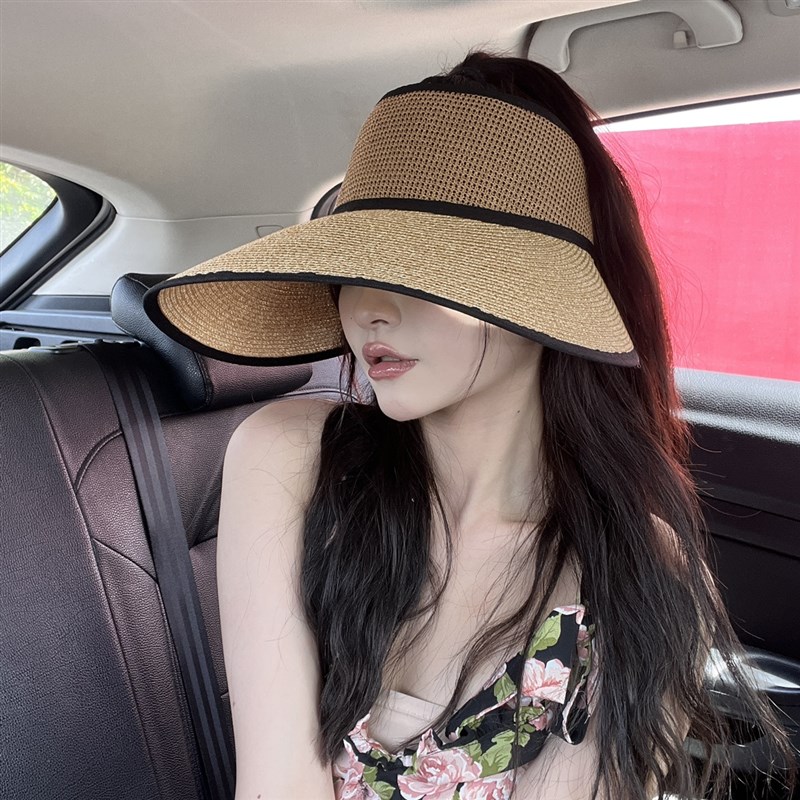 韩版空顶帽女显脸小n遮阳防晒发夹帽无顶鸭舌贝壳帽太阳帽ins草帽