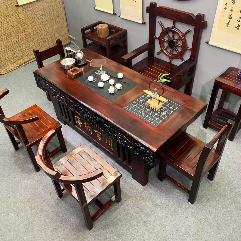 老船木茶桌椅组合实木办公室泡茶台茶具套M装桌子一体功夫茶几家