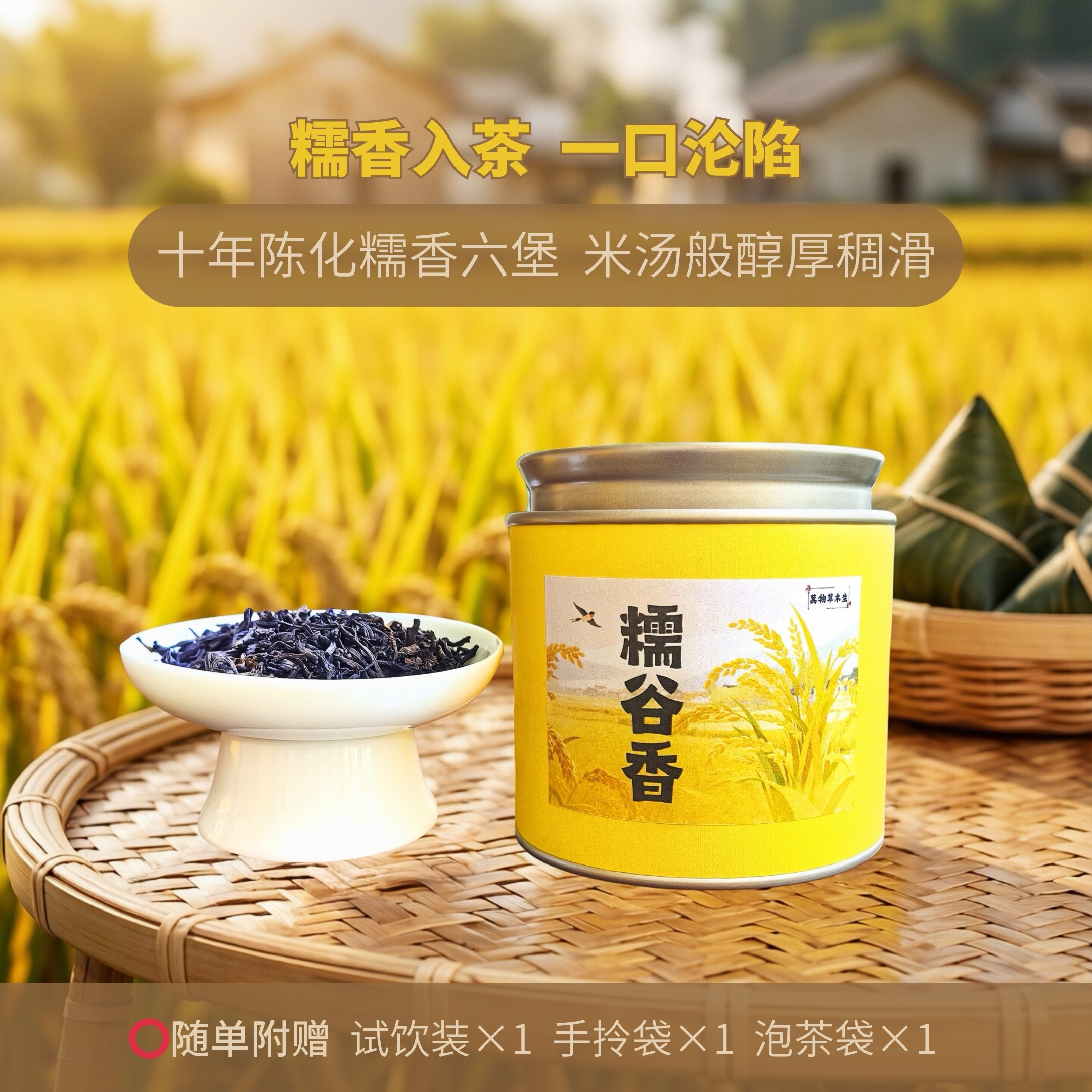 新品【糯谷香】广西梧州特级六堡茶糯香粽香米汤感醇厚罐装黑茶