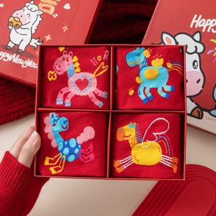 2026马年新年大红袜子女可爱卡通小马平安喜乐马到成功女士鸿运袜