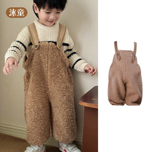 儿童裤 2026冬冬新款 加厚保暖长裤 百搭男女童羊羔绒背带裤 子 时尚