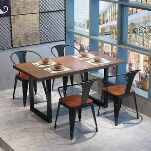 复古餐厅吃饭桌子创意咖啡店可商用火锅店餐桌椅组合 实木餐桌美式