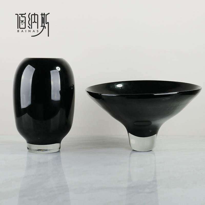 现代简约欧式黑色大玻璃花瓶酒店前台样板M间桌面餐厅软装配饰摆