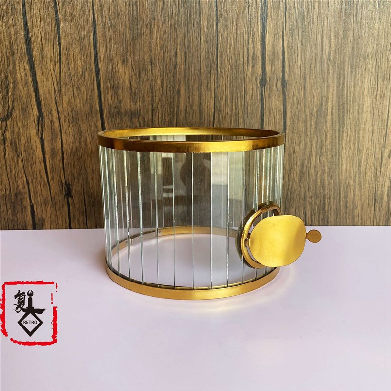 空气灯上链灯玻璃罩 茶灯脚架罩防风罩条纹M 明火挡风罩茶具铜茶