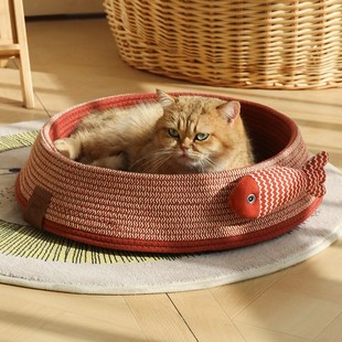 通用猫抓板v编织窝透气睡觉窝可水洗不掉屑耐抓耐 猫窝宠物窝四季