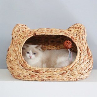 通用猫笼狗窝宠物用品手工编织半封闭猫窝 可水洗藤编猫窝四季