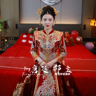 秀禾服新娘2025新款 重工奢华嫁衣结婚礼服丝绒刺绣高端龙凤褂 中式