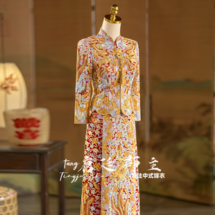 中式秀禾服新娘结婚龙凤褂刺绣直筒婚服显瘦嫁衣大五福出阁敬酒服