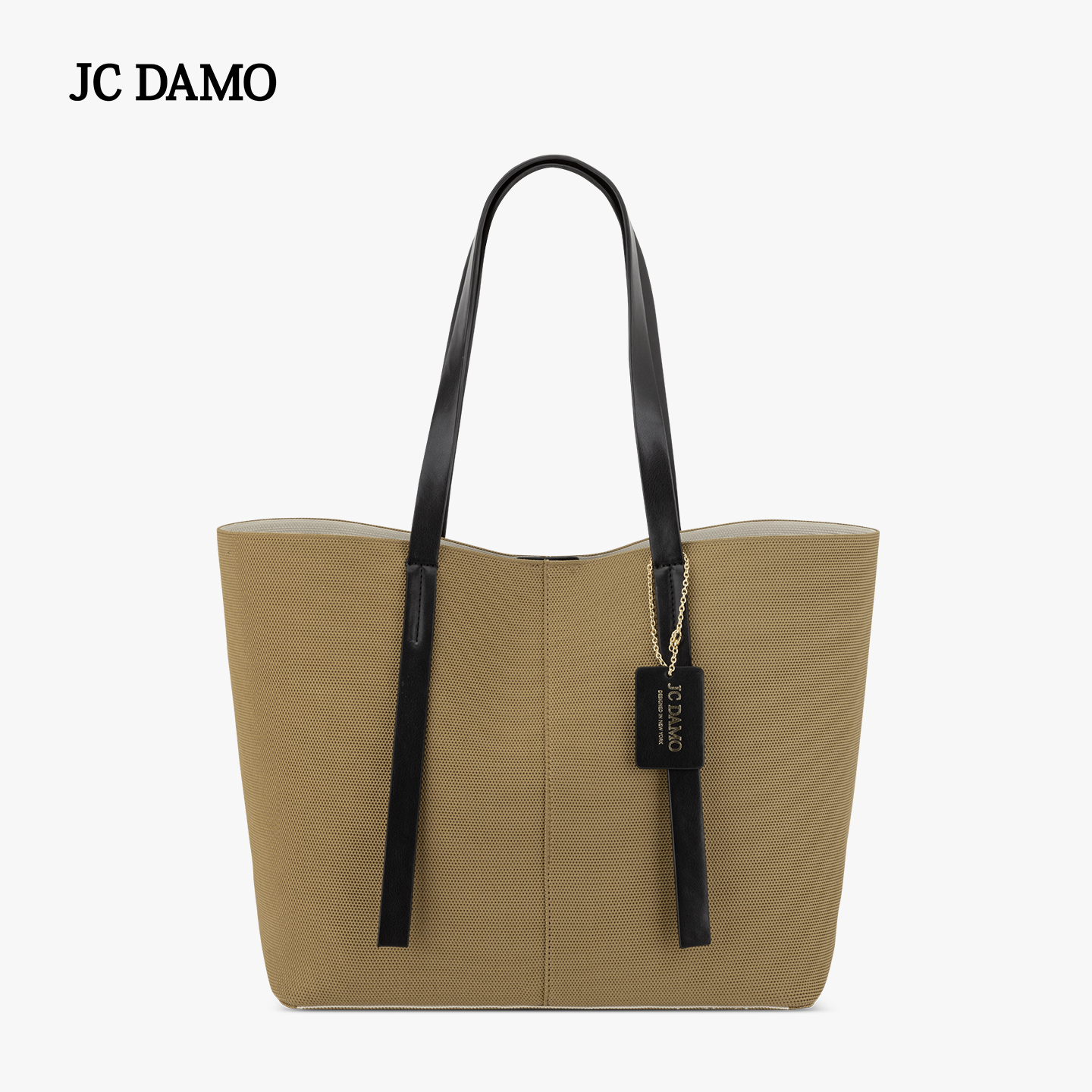 JC DAMO大容量百搭时尚PU提手条带飞织托特包