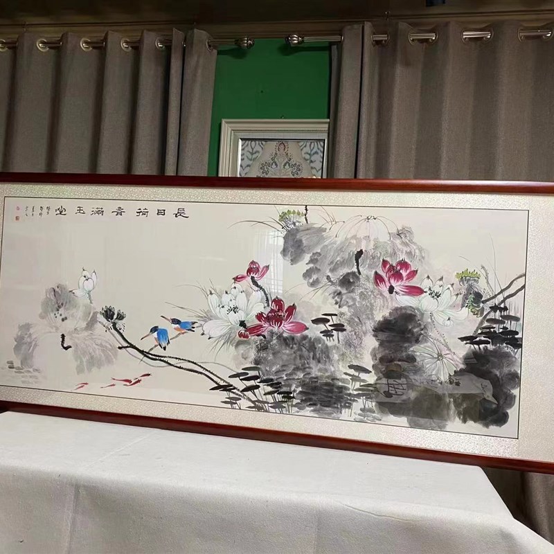 名家手绘国画水墨画花鸟荷花沙发背景墙挂画装饰画中式客厅卧室图片