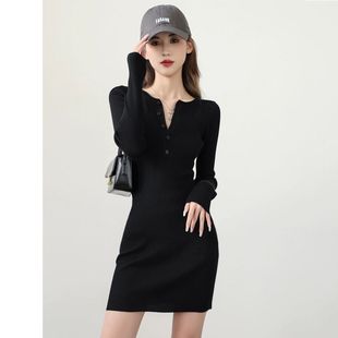 打底裙子黑色包臀裙紧身性感连衣裙女2025新款针织毛衣裙显瘦气质