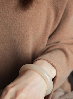 天然和田玉浓藕粉手镯