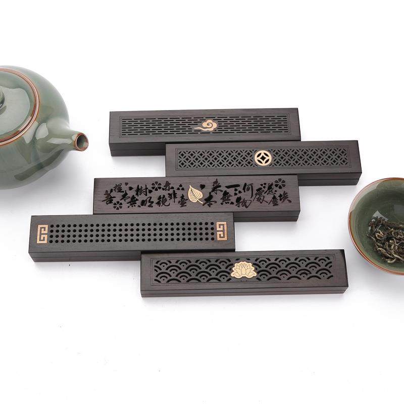 卧香盒檀木摆件短款香盒整木整料焚黑DSS香盒镂空檀香盒香檀线香