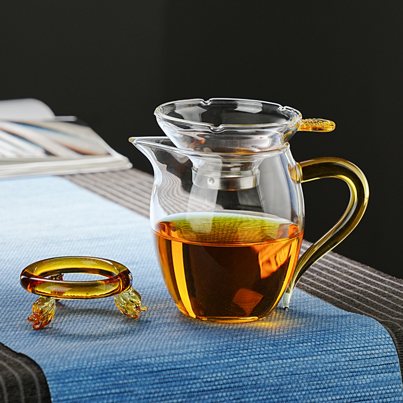玻璃公道杯三件套茶海茶漏套装高硼硅耐热滤网一体泡茶分茶器柴烧