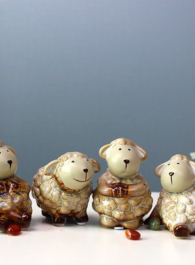 小绵羊陶瓷摆件欧式田园家居装饰品茶宠生肖羊客厅摆设送生日礼物